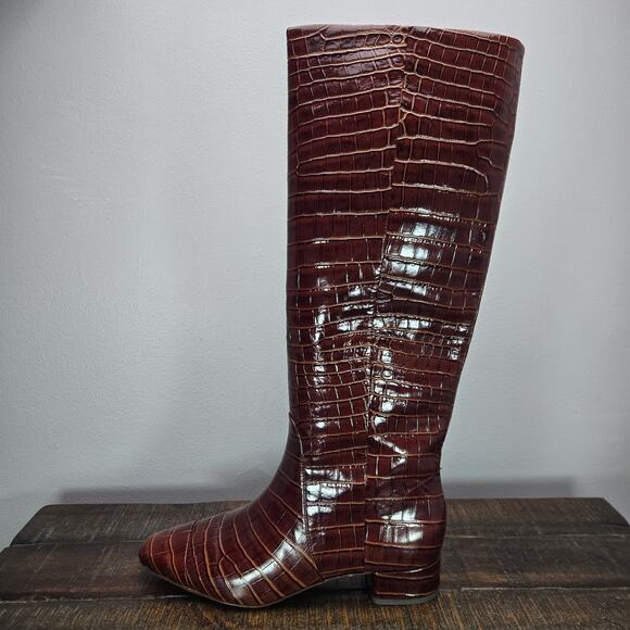 Veronica Beard Cecile Croc-Embossed Womens Size 7 M Tall Boots Sepia Brown - Picture 7 of 12